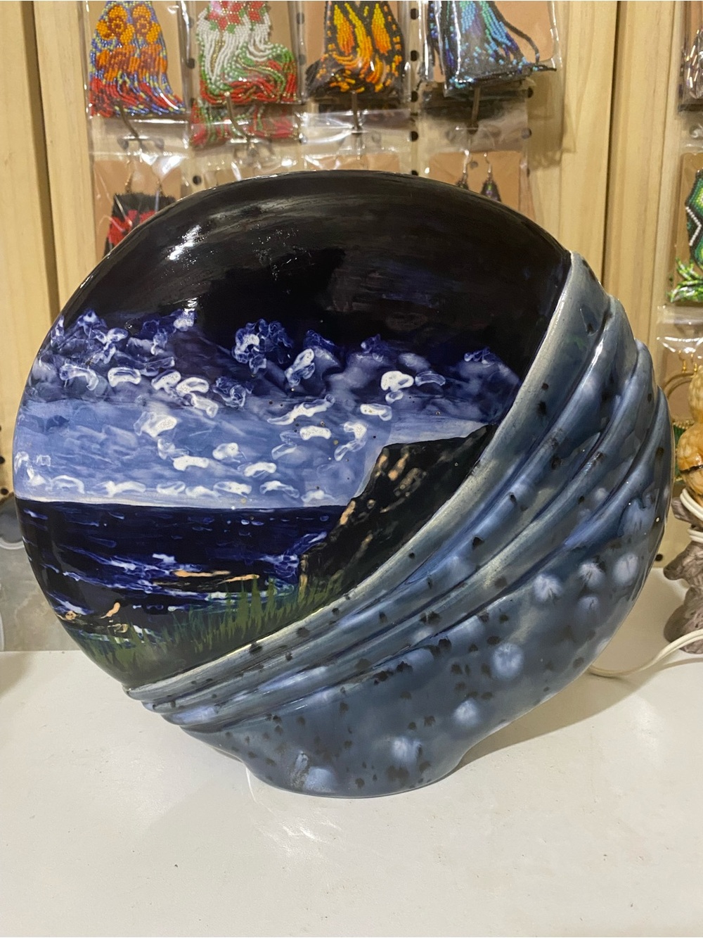 Blue Coastal Wave Ceramic Art Sculpture - Unbranded